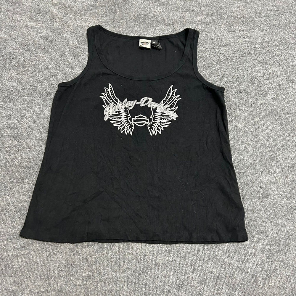 Harley-Davidson Tank Top Womens Size 3W Black Rhinestone Winged Logo Shirt